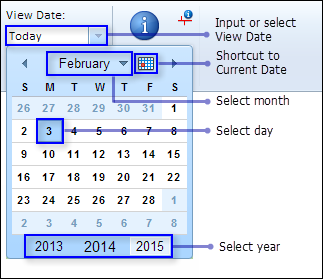 Choose a view date from the calendar widget.