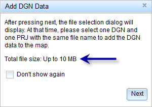 Showing file size limit in the Add DGN Data dialog box
