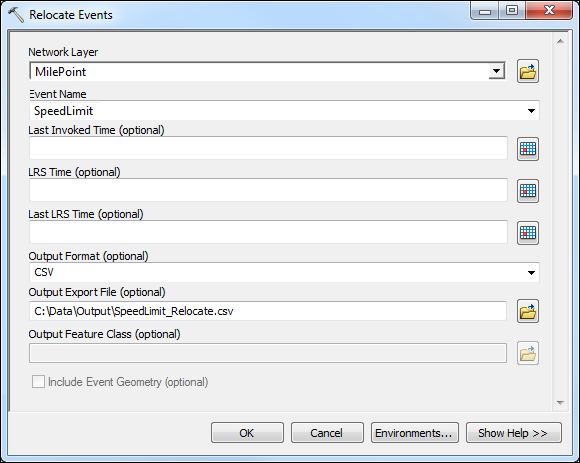 Relocate Events geoprocessing tool